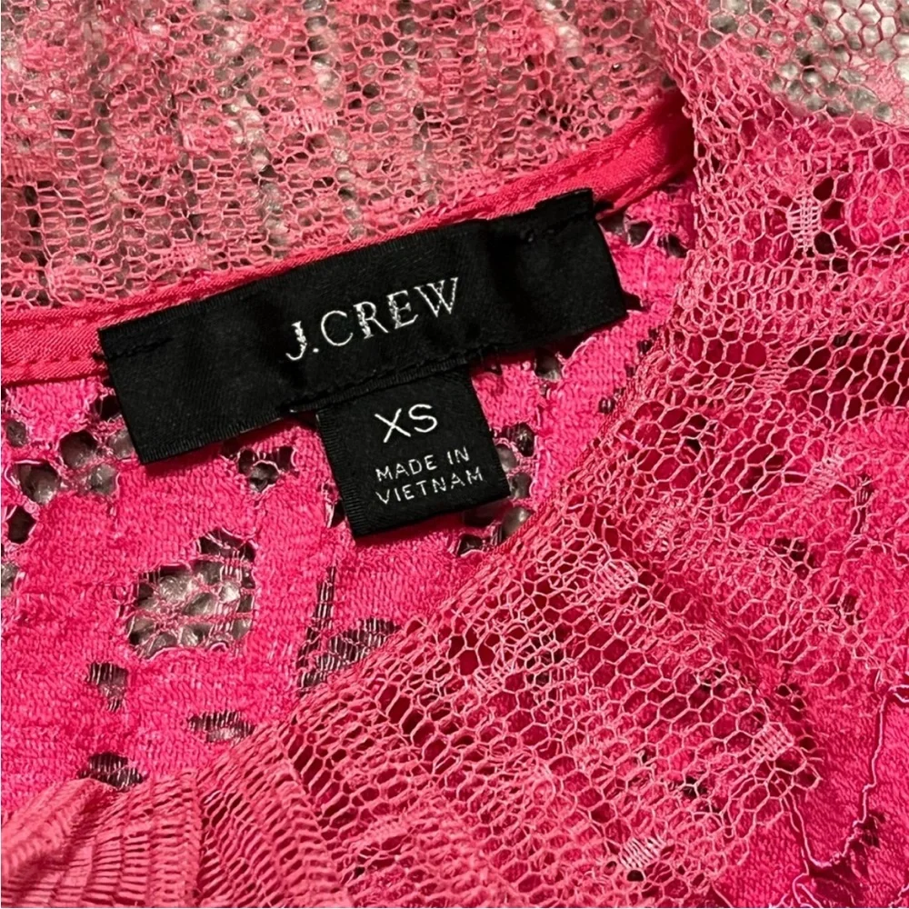 J. Crew Lace Top with Tulle Ruffle Keyhole Button Closure Pink Size XS